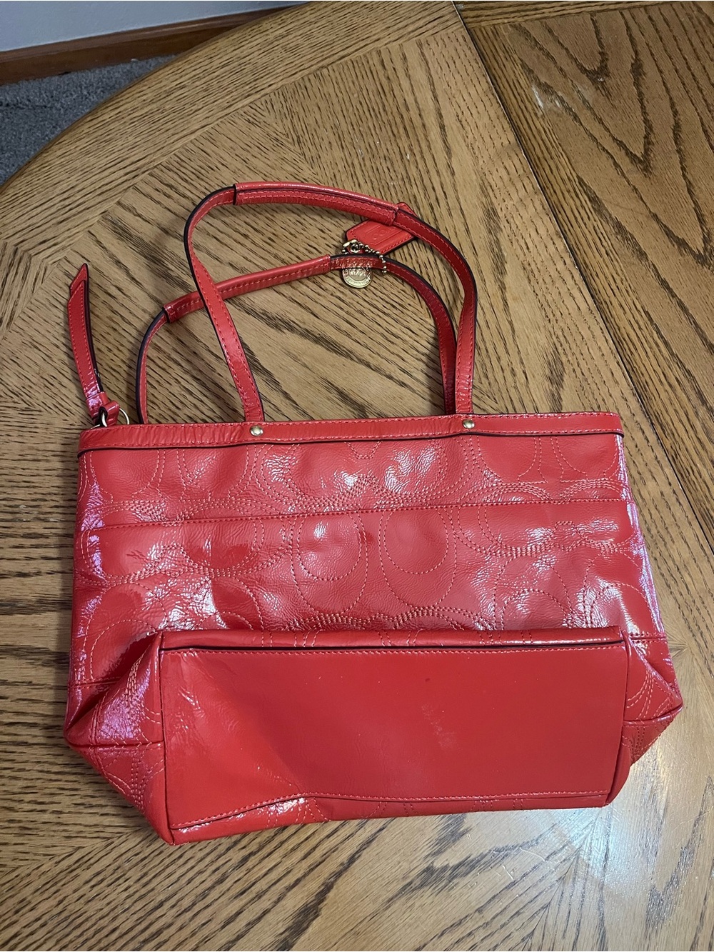 Coach Red Patent Signature Tote with Medallion - Picture 2 of 3